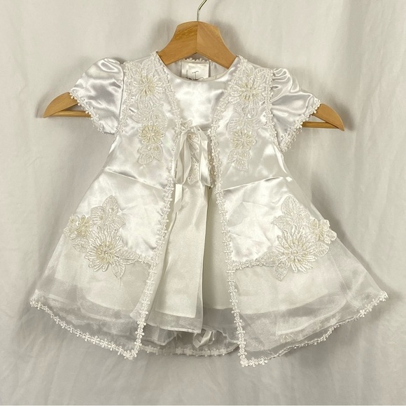 Aiden Jess Baby Girl White Baptism Christening Dress With Jacket And Bonnet - Picture 1 of 16